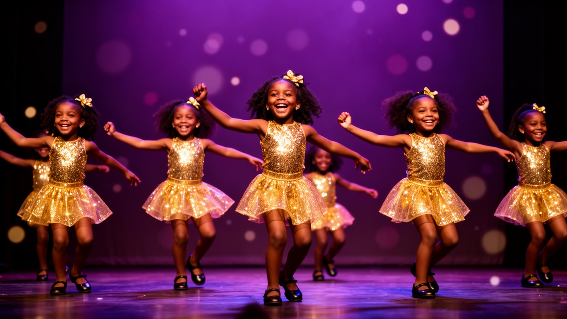Treasure Elite dancers performing under purple and gold lights